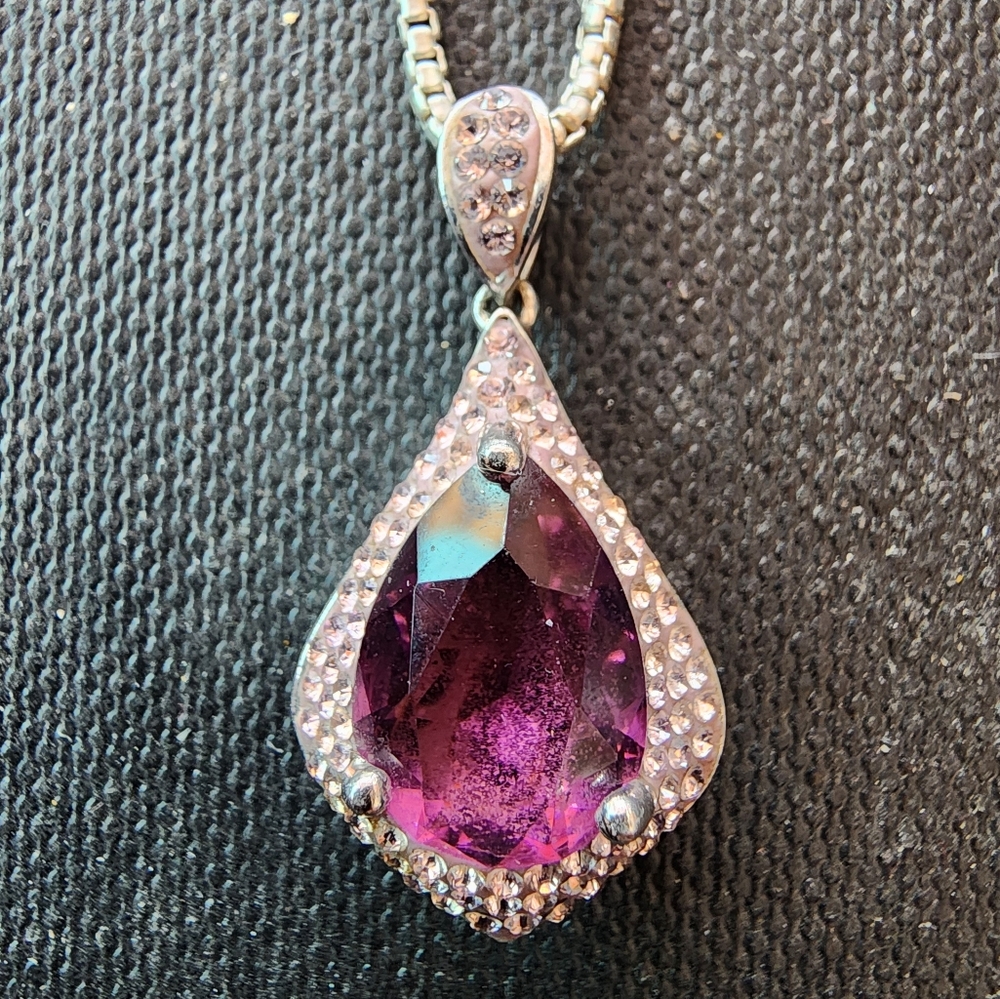 Elegant .925 Purple Teardrop Pendant Necklace